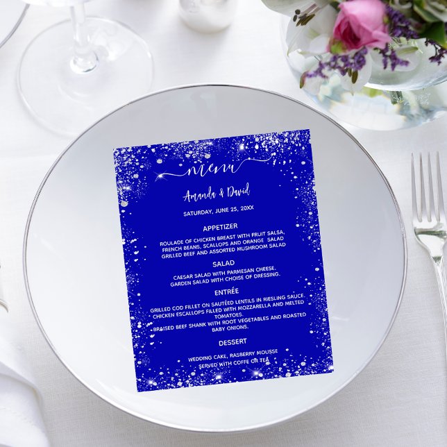 Bröllop Menu royal blue silver glitter (Skapare uppladdad)