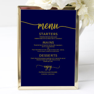 Bröllop Menu SignChic Guld marinblå kalligrafi Poster