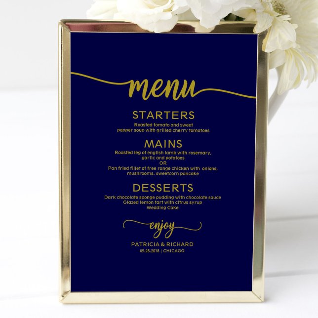 Bröllop Menu SignChic Guld marinblå kalligrafi Poster (Skapare uppladdad)