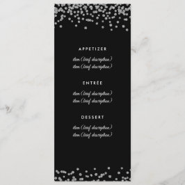 Bröllop Menu Silver Faux Glitter confetti Black Meny