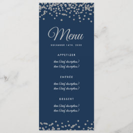 Bröllop Menu Silver Faux Glitter confetti marinen Meny
