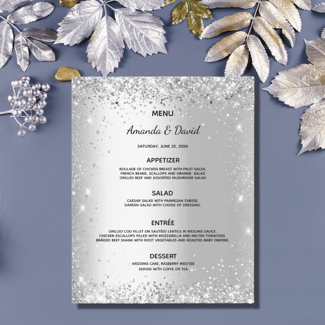 Bröllop Menu silver glitter-miniatyrdiagram elegan (Skapare uppladdad)