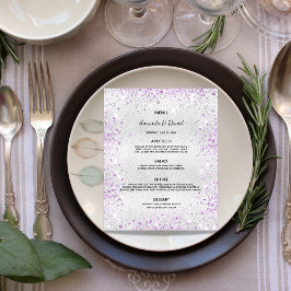 Bröllop Menu silver lila metallstoft från glitter