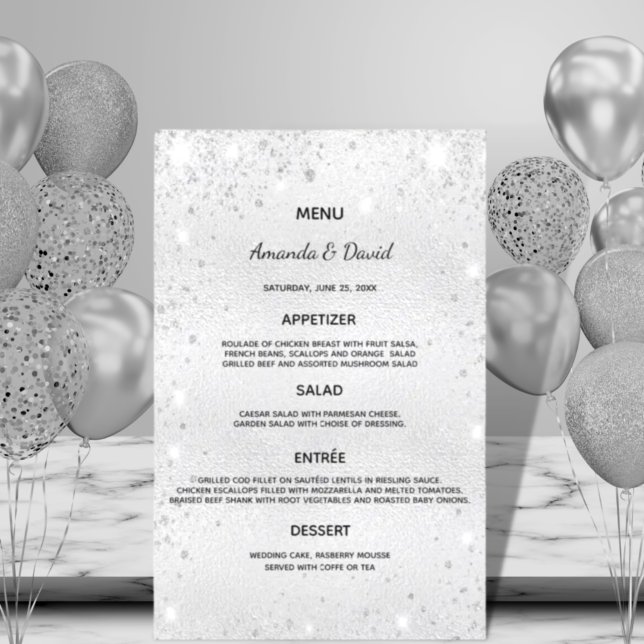 Bröllop Menu silver metallisk elegant för damm frå (Skapare uppladdad)