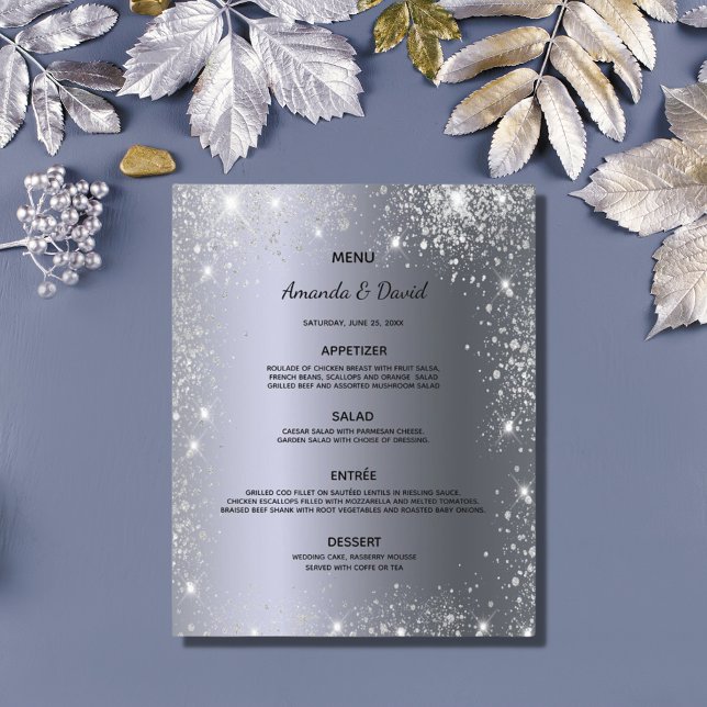 Bröllop Menu silver metallisk elegant för damm frå (Skapare uppladdad)