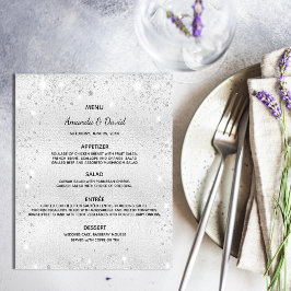 Bröllop Menu silver metallisk glitter budget Flygblad
