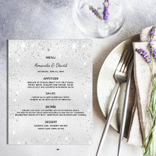 Bröllop Menu silver metallisk glitter budget Flygblad