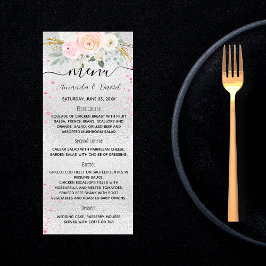 Bröllop Menu silver rosa blommigt Reklamkort