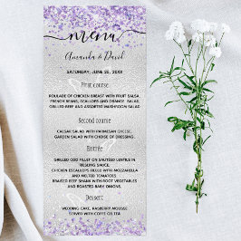 Bröllop Menu silver violet butterflies Reklamkort
