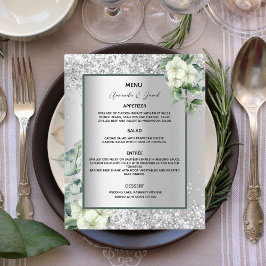 Bröllop Menu silver vita blommigtar