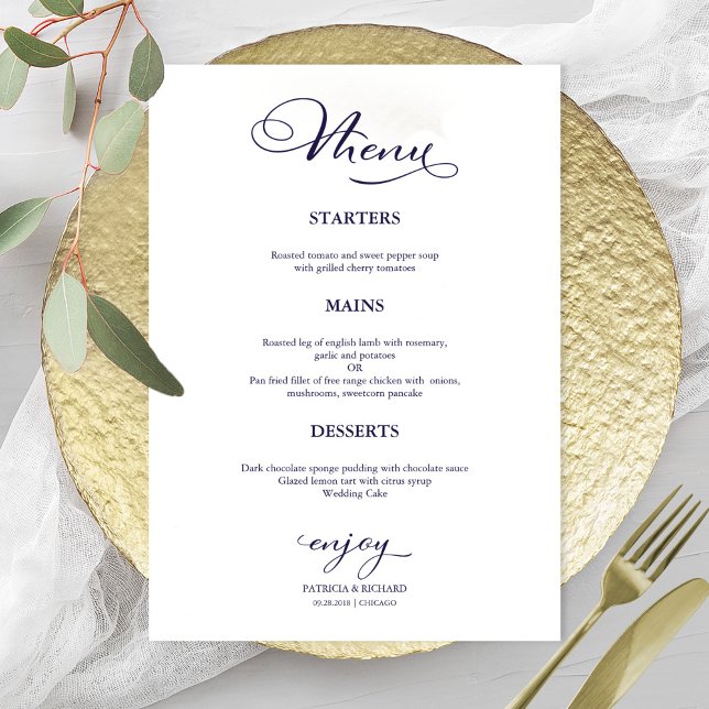 Bröllop Menu Simple Elegant Calligraphy Meny (Skapare uppladdad)