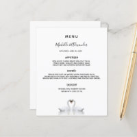 Bröllop Menu svan par vita minimalister