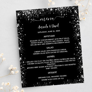 Bröllop Menu svart silver vit Flygblad