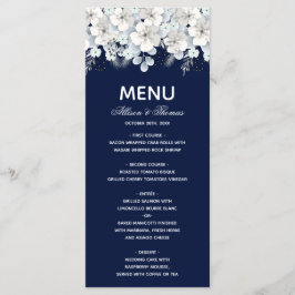 Bröllop Menu, vit rosura navy blue Meny