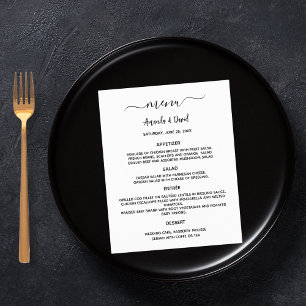 Bröllop Menu, vit, svart, enkel budget Flygblad