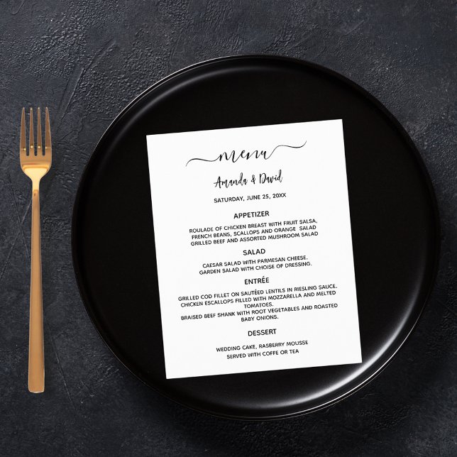 Bröllop Menu, vit, svart, enkel budget Flygblad (Skapare uppladdad)