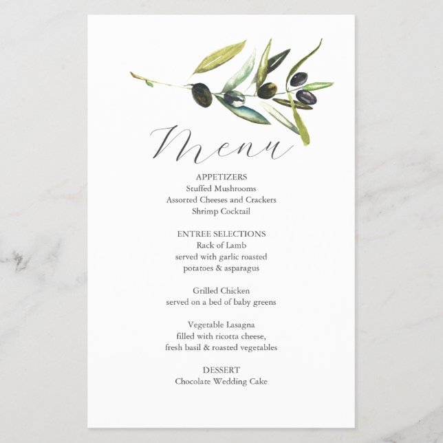 Bröllop Menus Botanias budget för Olive Gren Flygblad (Framsidan)