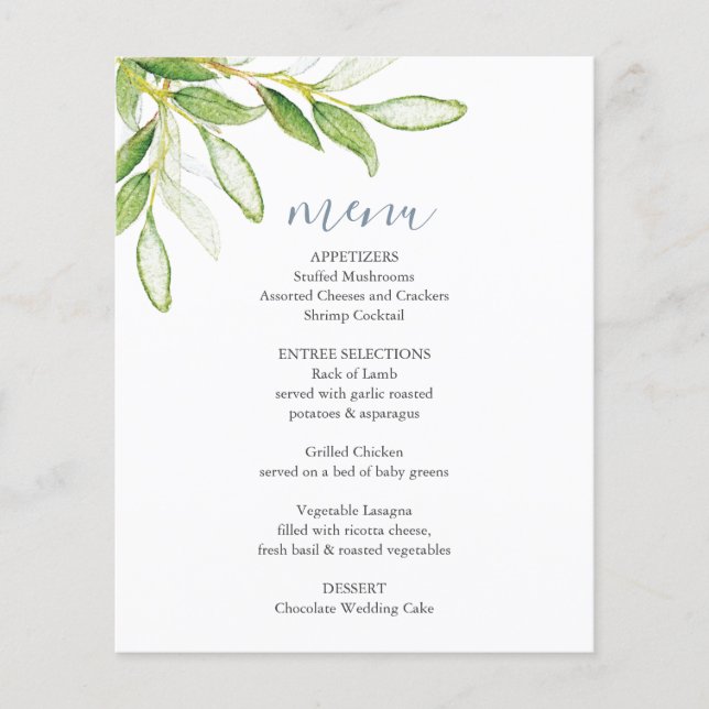 Bröllop Menus Elegant Botanical Grey (Framsida)