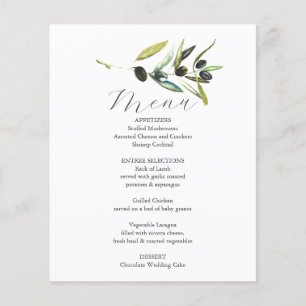 Bröllop Menus Elegant Botaniska Olive Gren