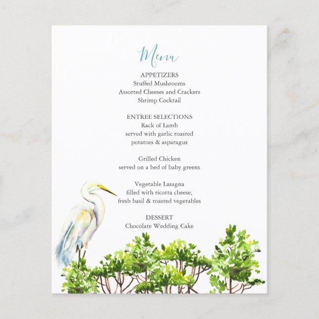 Bröllop Menus Elegant Underbar Heron Mangroves (Framsida)