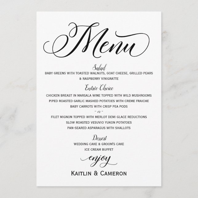 Bröllop Menus | Modern lyxtypografi (svart) Meny (Framsida)