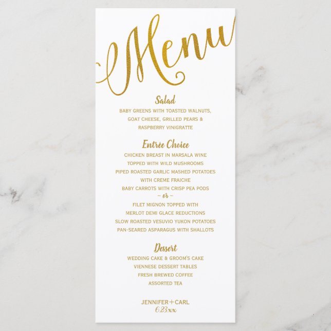 Bröllop Menus | Modern typografi (guldolja) Meny (Framsida)