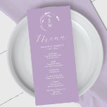 Bröllop Menus Simple Monogram Lavender Meny<br><div class="desc">Den här elegant lavender-menyn i bröllop har ett enkelt monogram med briden och triomens initialer inringad med vit konst. ord "Menu" anges i calligraphy-skript. Använda mallens fält för att lägga till menyalternativ för anpassningsbar. Perfekt till bröllop,  repetitionsmiddag,  förlovningsfester och mycket annat.</div>