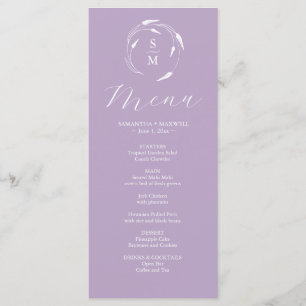 Bröllop Menus Simple Monogram Lavender Meny