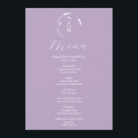 Bröllop Menus Simple Monogram Lavender Meny<br><div class="desc">Den här eleganten 5x7 lavender bröllop-menyn har ett enkelt monogram med briden och triomens initialer omringad med vit konst. ord "Menu" anges i calligraphy-skript. Använda mallens fält för att lägga till menyalternativ för anpassningsbar. Perfekt till bröllop, repetitionsmiddag, förlovningsfester och mycket annat. Unik konst och design av Victoria Grigaliunas från Do...</div>