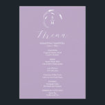 Bröllop Menus Simple Monogram Lavender Meny<br><div class="desc">Den här eleganten 5x7 lavender bröllop-menyn har ett enkelt monogram med briden och triomens initialer omringad med vit konst. ord "Menu" anges i calligraphy-skript. Använda mallens fält för att lägga till menyalternativ för anpassningsbar. Perfekt till bröllop, repetitionsmiddag, förlovningsfester och mycket annat. Unik konst och design av Victoria Grigaliunas från Do...</div>