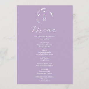 Bröllop Menus Simple Monogram Lavender Meny