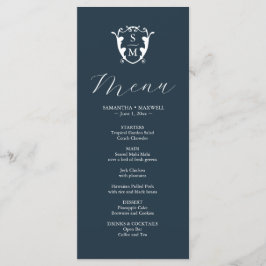 Bröllop Menus Simple Monogram Vapensköld Blue Meny