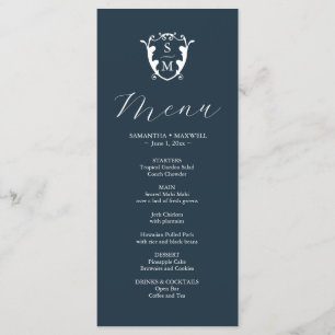 Bröllop Menus Simple Monogram Vapensköld Blue Meny