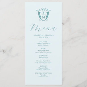 Bröllop Menus Simple Monogram Vapensköld Blue Meny