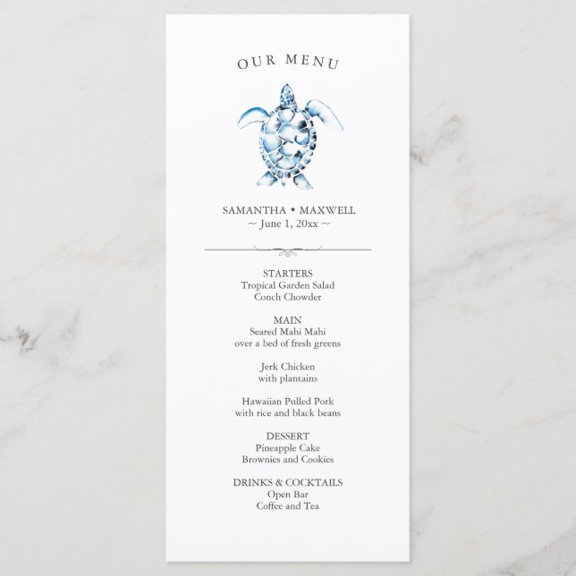 Bröllop Menus Simple Watercolor Sea Turtle Meny (Framsida)