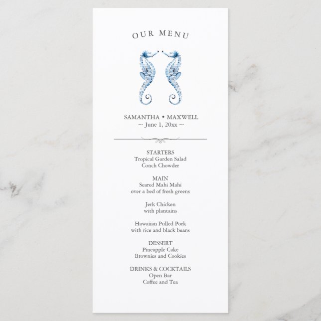 Bröllop Menus Simple Watercolor Seahorse Meny (Framsida)