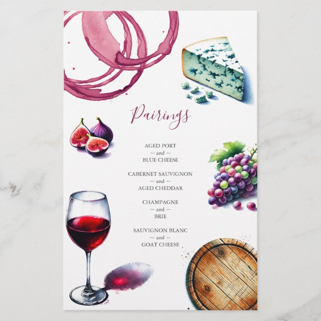 Bröllop Menus Vin & Cheese Taste Flygblad (Framsidan)