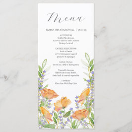 Bröllop Menus Watercolor Wildblomme Tema Meny