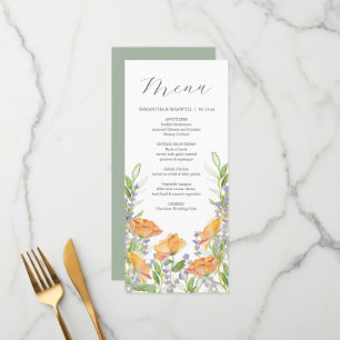 Bröllop Menus Watercolor Wildblomme Tema Meny