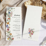 Bröllop-meny för färgfull Blommigt Meny<br><div class="desc">Vår färgstarka Blommigt Bröllop Menu är perfekten till att er glädjande händelse! Den här moderna bröllop-menyn är unik och nyfiken och har en fantastisk, rustik chic, handmålad blommigt för vattenfärger i färg av mörk blått, ljusstarka rosor, rosa, gyllene gult, vibrant röd och sage grönt löv som är perfekt för modern...</div>