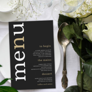 BRÖLLOP-meny för Guld-typografi, vit BUDGET, svart