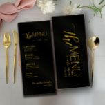 Bröllop-meny för svart Guld med minimalt skript Meny<br><div class="desc">Det här minimala skripttestet Bröllop-meny är perfekt för dig om du är tittar för en vacker och lättillgänglig Bröllop-Middag-meny. Menyn finns i ett grundläggande typografiskt stil med ett minimalistiskt skript och en serif-beröring.</div>