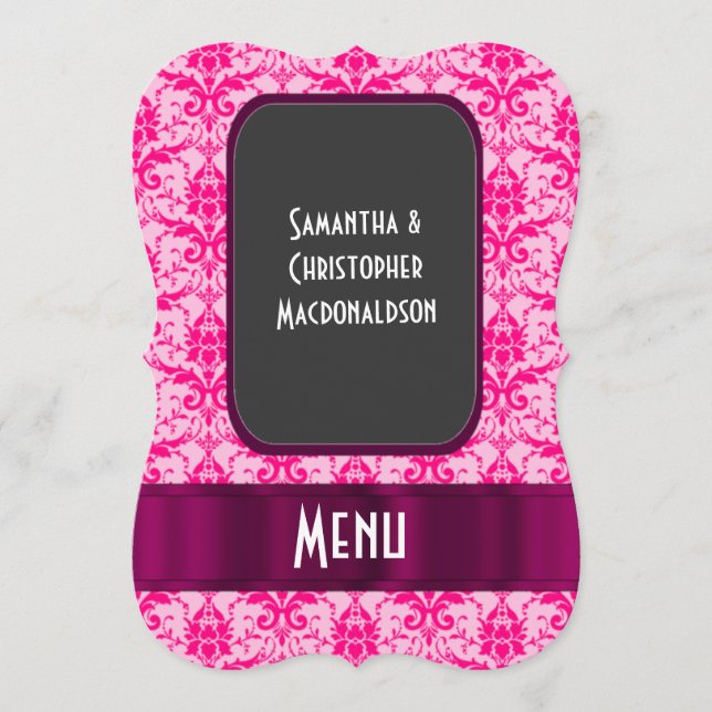 Bröllop-meny för vanlig Rosa-dämpare Meny (Framsida)