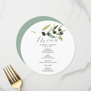 Bröllop-meny-kort, vattenfärg, Olive Gren Meny