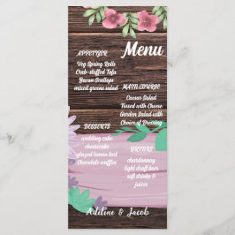 Bröllop-menykort för blommigt av Rustic Wooden-skr Meny