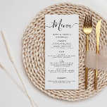 bröllop-menykort för skript i svartvitt i elegant meny<br><div class="desc">svartvit design. Färg och text kan vara personlig.</div>