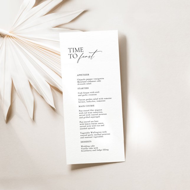Bröllop-menyn i Black & White Modern "Time to Feas Meny (Black & White Modern "Time To Feast" Wedding Menu)