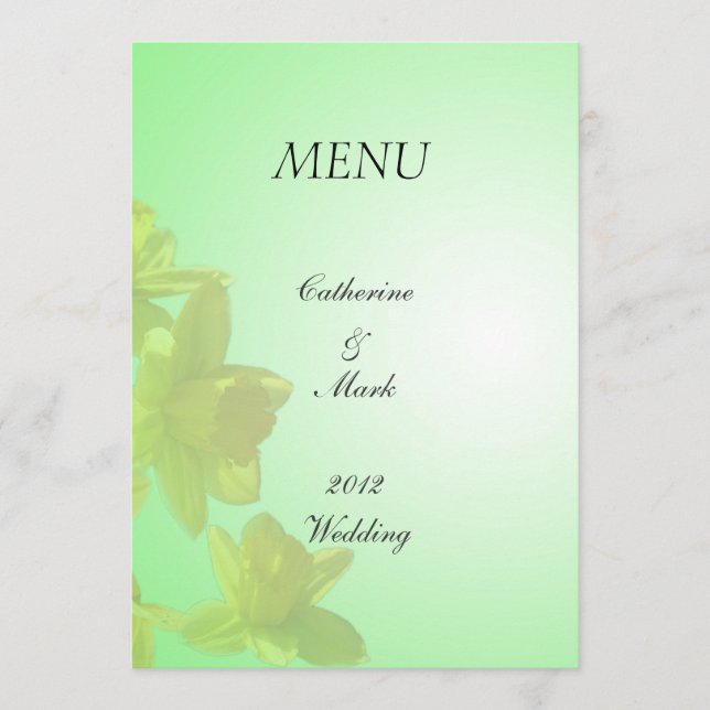 bröllop-menyn, tulpanblommor av gult meny (Framsida)