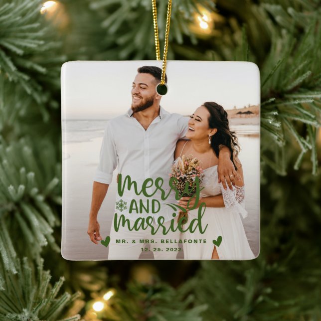 Bröllop Merry och Married jul Photo Ceramic Julgransprydnad Keramik (Träd)