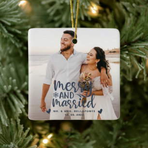 Bröllop Merry och Married jul Photo Ceramic Julgransprydnad Keramik